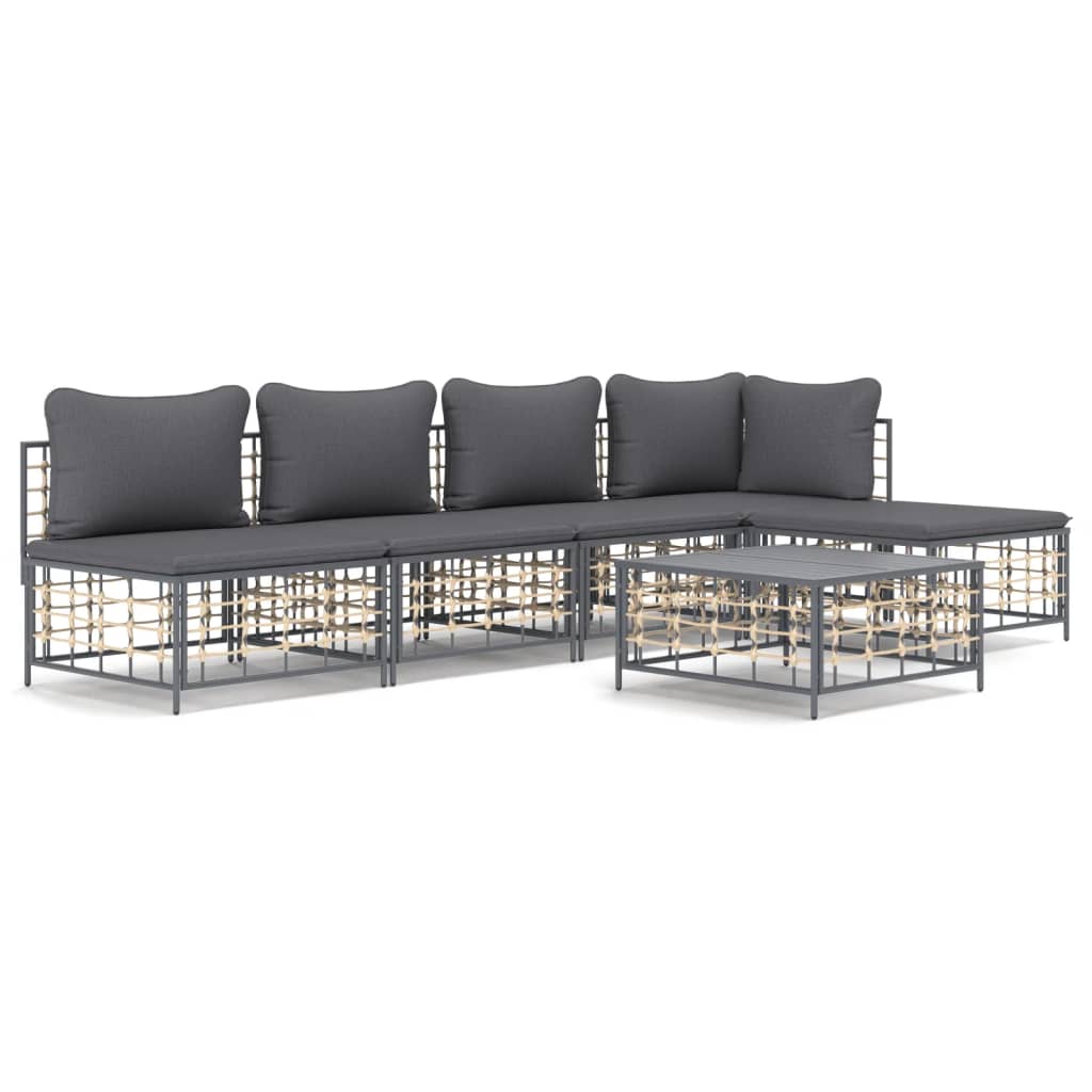 6-Delige Loungeset Met Kussens Poly Rattan Antracietkleurig