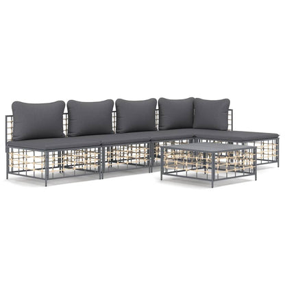 6-Delige Loungeset Met Kussens Poly Rattan Antracietkleurig