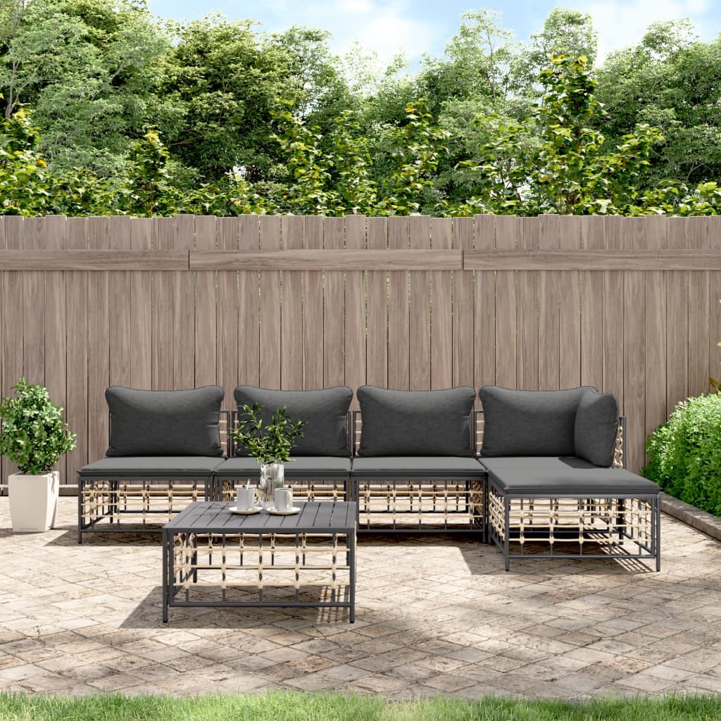 6-Delige Loungeset Met Kussens Poly Rattan Antracietkleurig