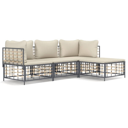 4-Delige Loungeset Met Kussens Poly Rattan Antracietkleurig