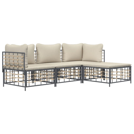 4-Delige Loungeset Met Kussens Poly Rattan Antracietkleurig