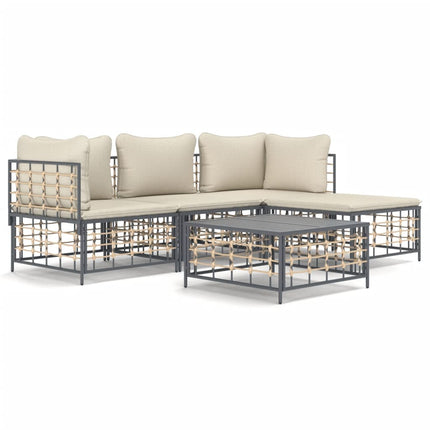 4-Delige Loungeset Met Kussens Poly Rattan Antracietkleurig