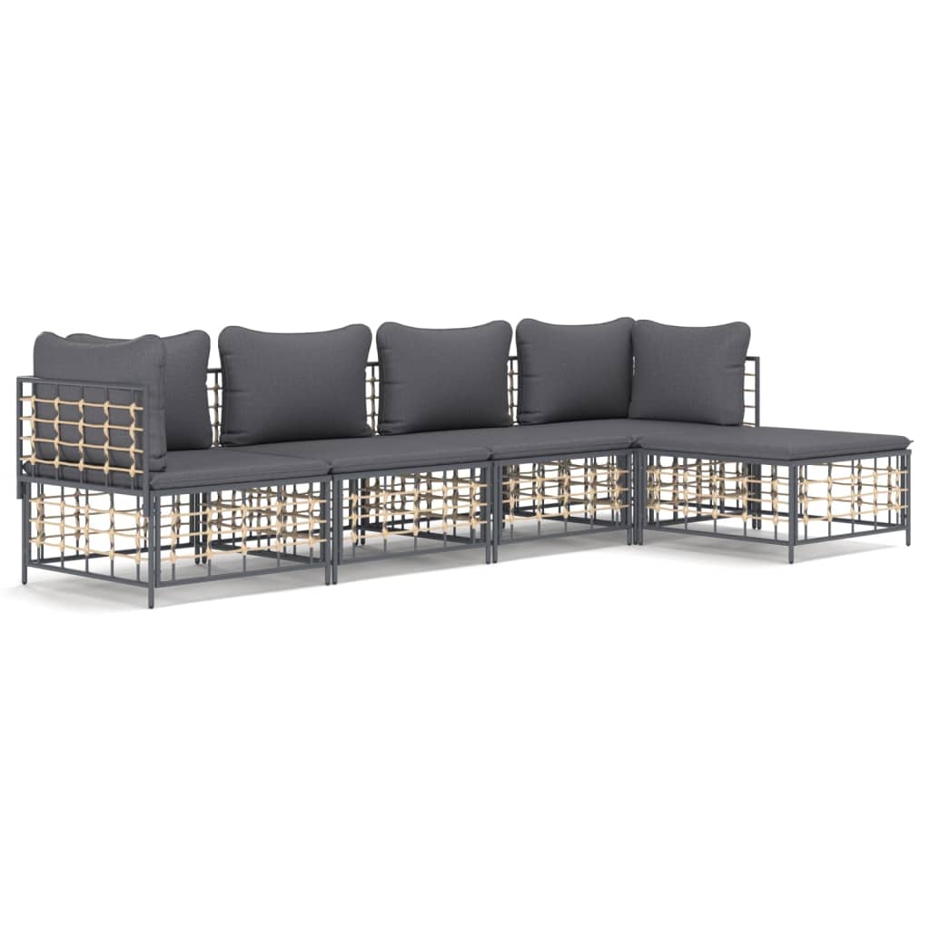 5-Delige Loungeset Met Kussens Poly Rattan Antracietkleurig