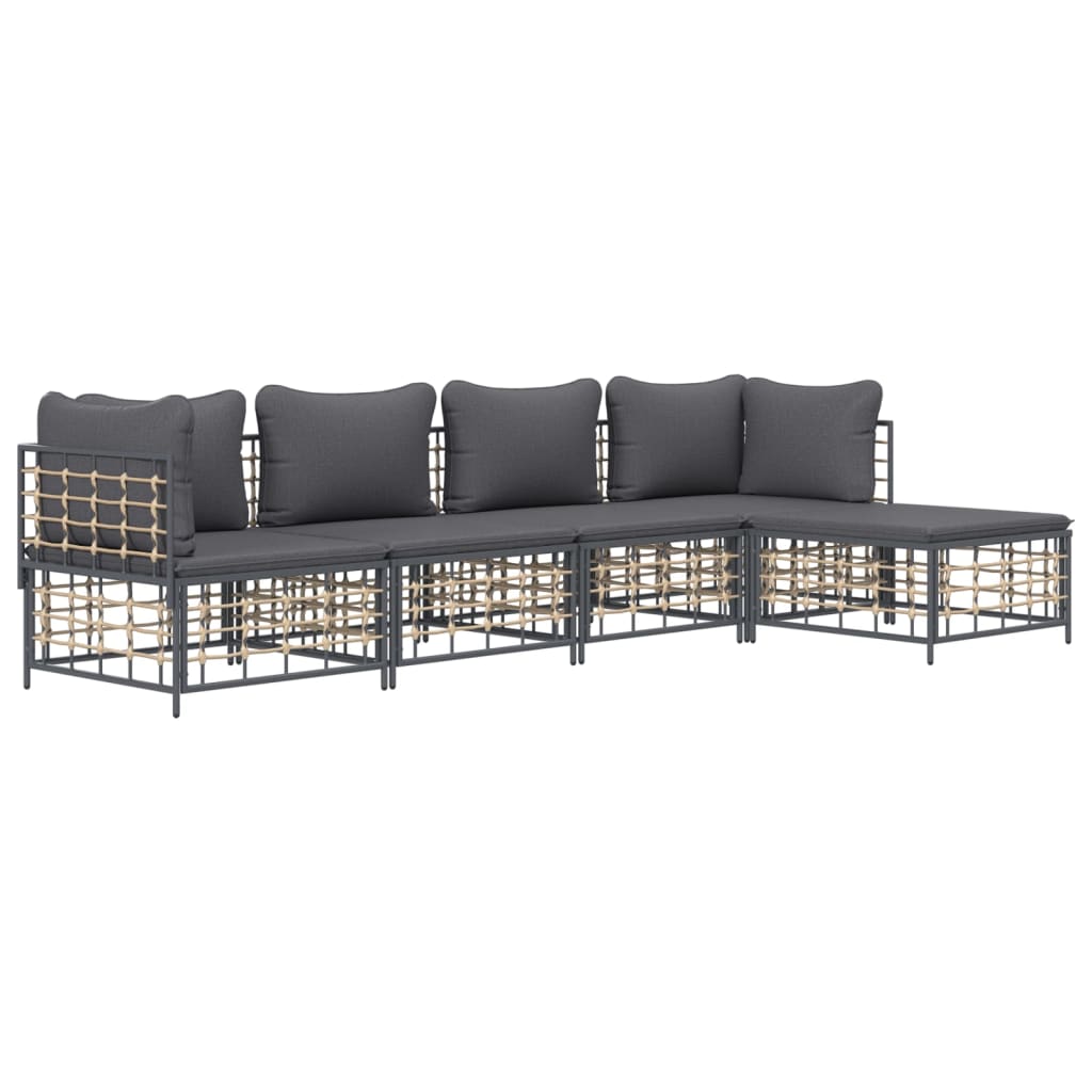 5-Delige Loungeset Met Kussens Poly Rattan Antracietkleurig