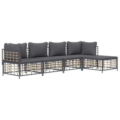 5-Delige Loungeset Met Kussens Poly Rattan Antracietkleurig