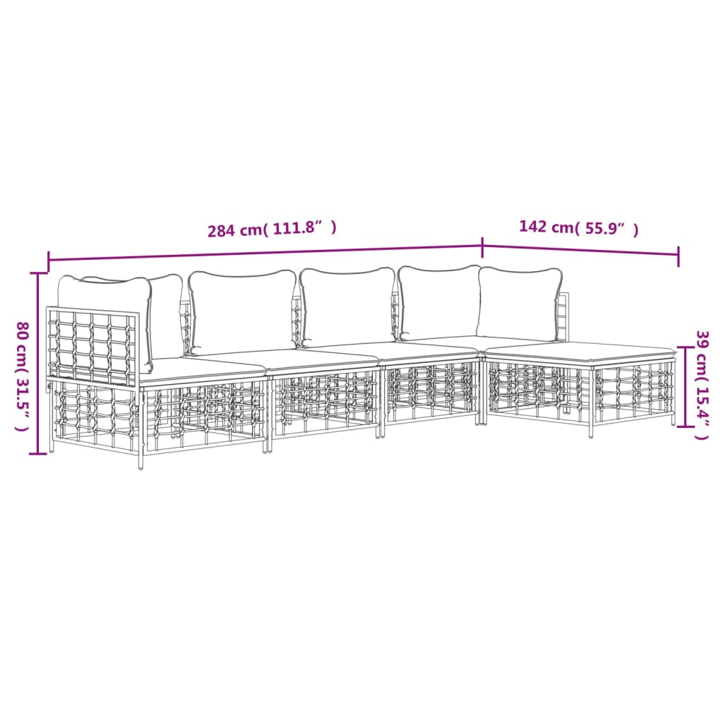 5-Delige Loungeset Met Kussens Poly Rattan Antracietkleurig