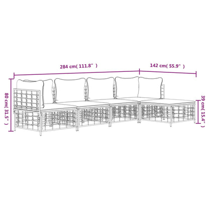 5-Delige Loungeset Met Kussens Poly Rattan Antracietkleurig