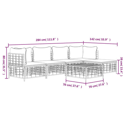 6-Delige Loungeset Met Kussens Poly Rattan Antracietkleurig