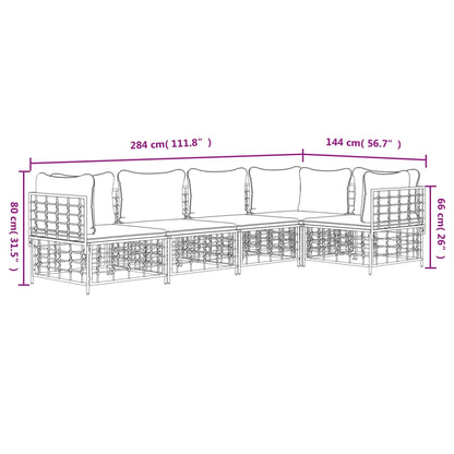 5-Delige Loungeset Met Kussens Poly Rattan Antracietkleurig