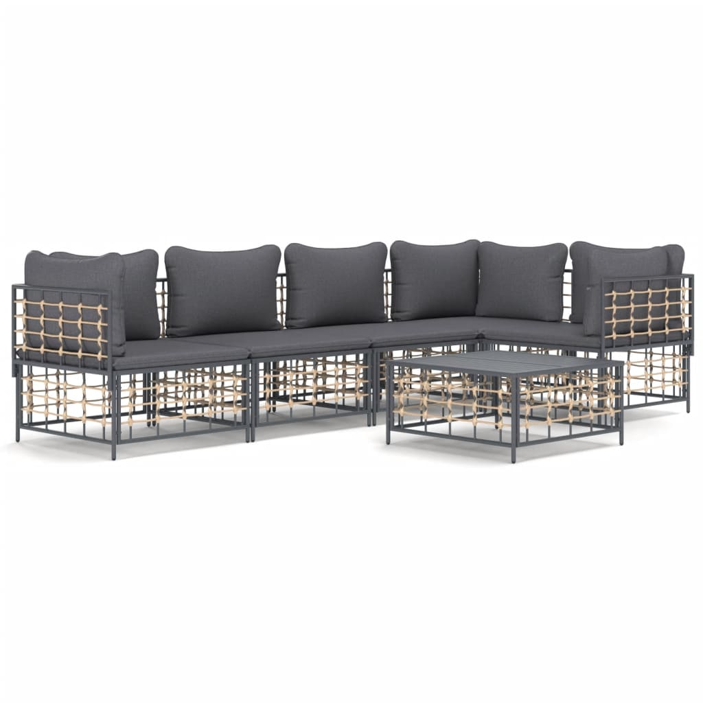 6-Delige Loungeset Met Kussens Poly Rattan Antracietkleurig