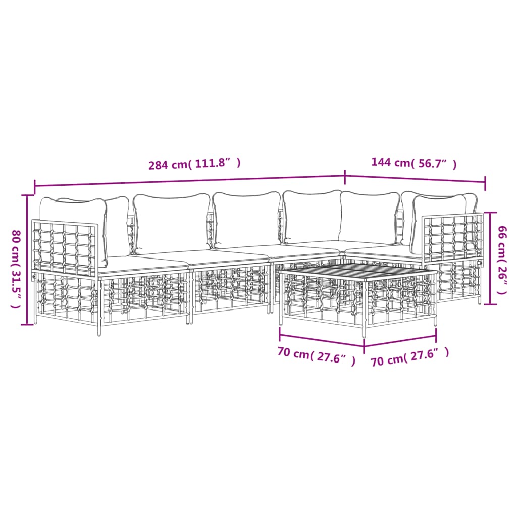 6-Delige Loungeset Met Kussens Poly Rattan Antracietkleurig