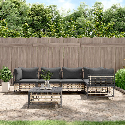 6-Delige Loungeset Met Kussens Poly Rattan Antracietkleurig