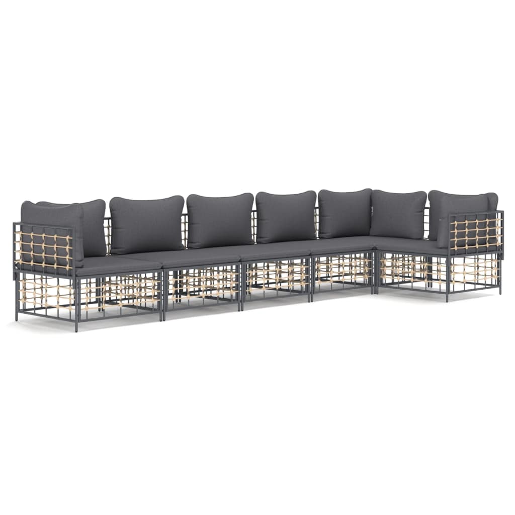 6-Delige Loungeset Met Kussens Poly Rattan Antracietkleurig