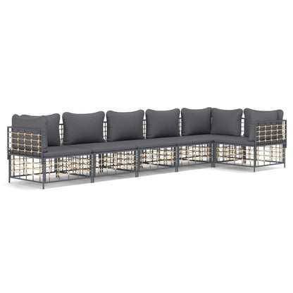 6-Delige Loungeset Met Kussens Poly Rattan Antracietkleurig