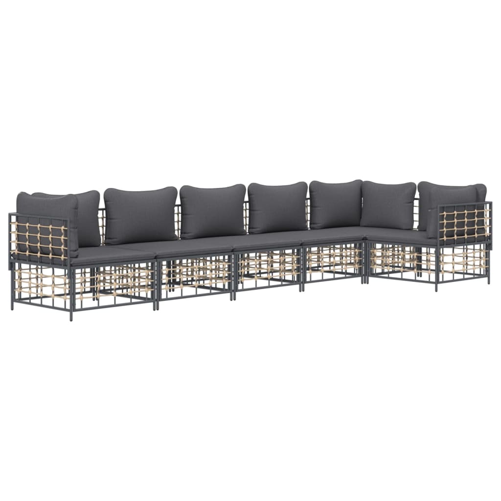 6-Delige Loungeset Met Kussens Poly Rattan Antracietkleurig