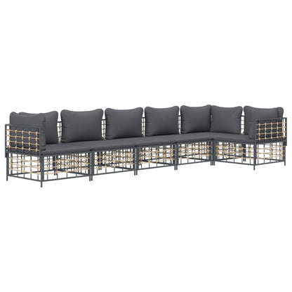 6-Delige Loungeset Met Kussens Poly Rattan Antracietkleurig