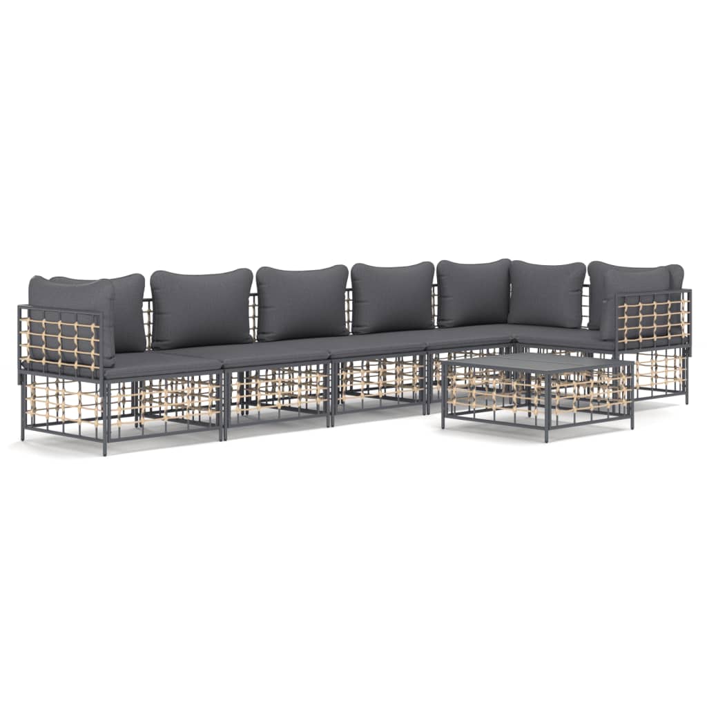 7-Delige Loungeset Met Kussens Poly Rattan Antracietkleurig