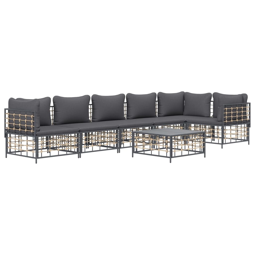 7-Delige Loungeset Met Kussens Poly Rattan Antracietkleurig