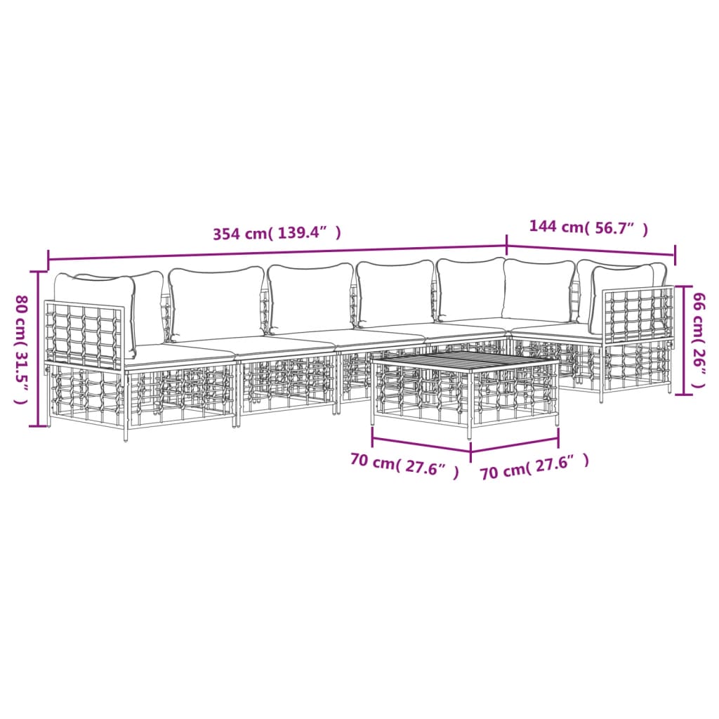 7-Delige Loungeset Met Kussens Poly Rattan Antracietkleurig