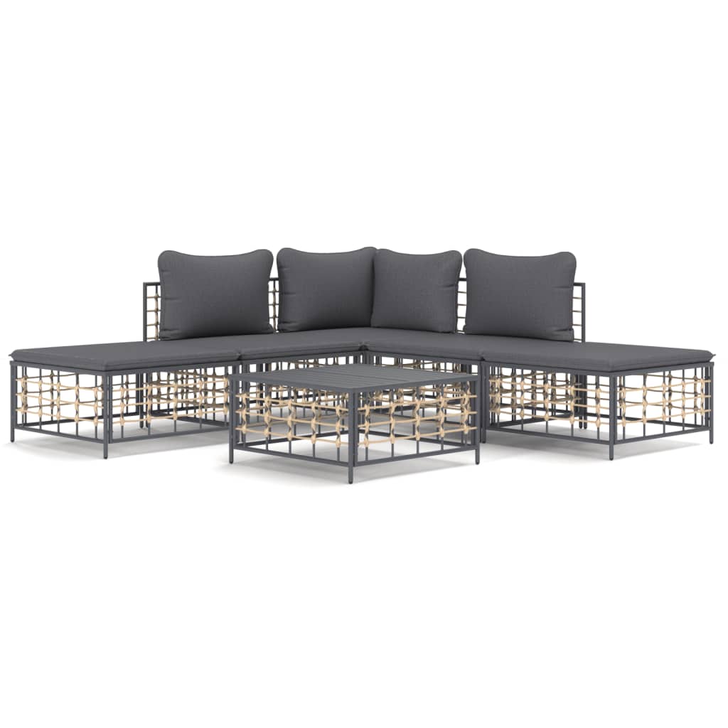 6-Delige Loungeset Met Kussens Poly Rattan Antracietkleurig