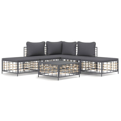 6-Delige Loungeset Met Kussens Poly Rattan Antracietkleurig