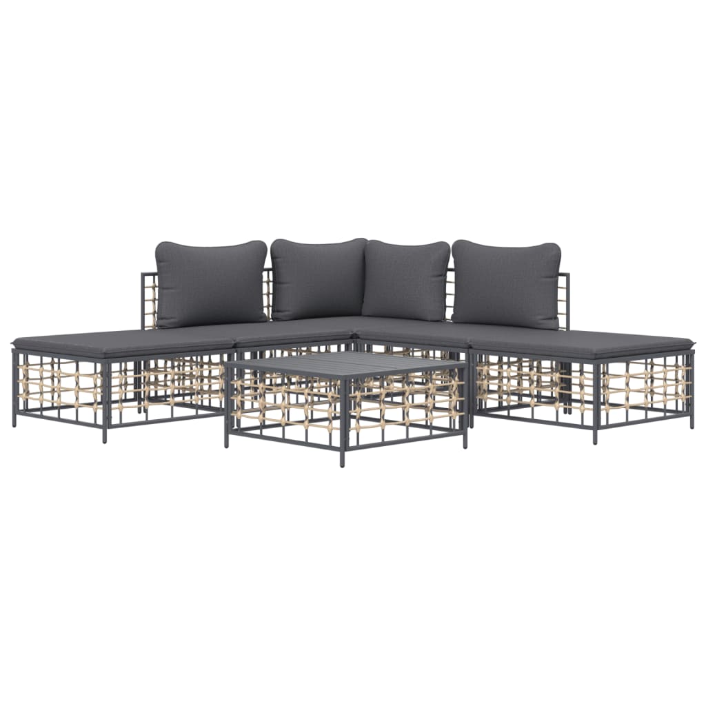 6-Delige Loungeset Met Kussens Poly Rattan Antracietkleurig
