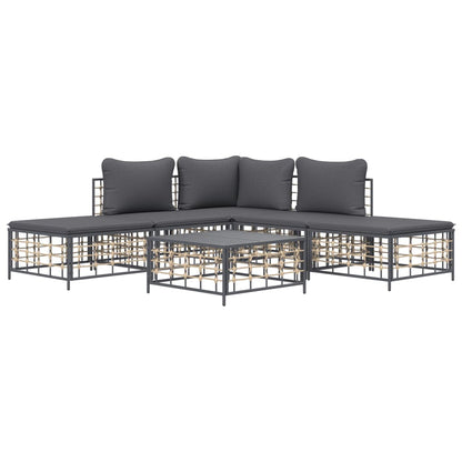 6-Delige Loungeset Met Kussens Poly Rattan Antracietkleurig