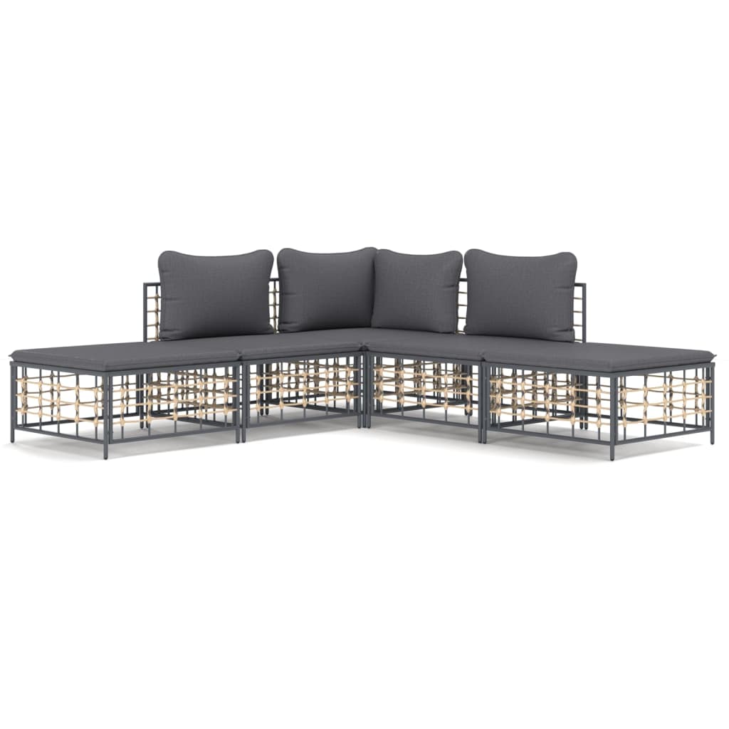 5-Delige Loungeset Met Kussens Poly Rattan Antracietkleurig