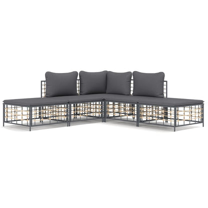 5-Delige Loungeset Met Kussens Poly Rattan Antracietkleurig