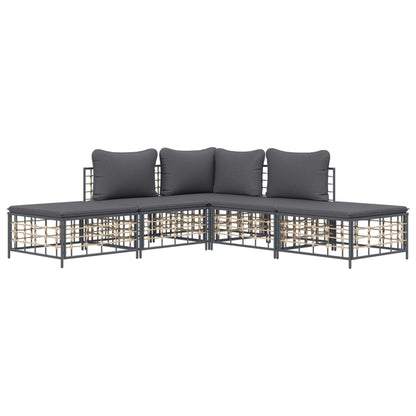 5-Delige Loungeset Met Kussens Poly Rattan Antracietkleurig