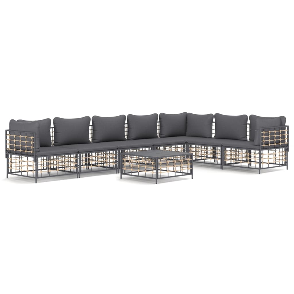 8-Delige Loungeset Met Kussens Poly Rattan Antracietkleurig
