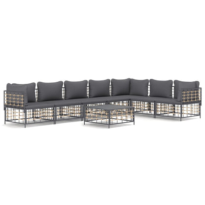 8-Delige Loungeset Met Kussens Poly Rattan Antracietkleurig