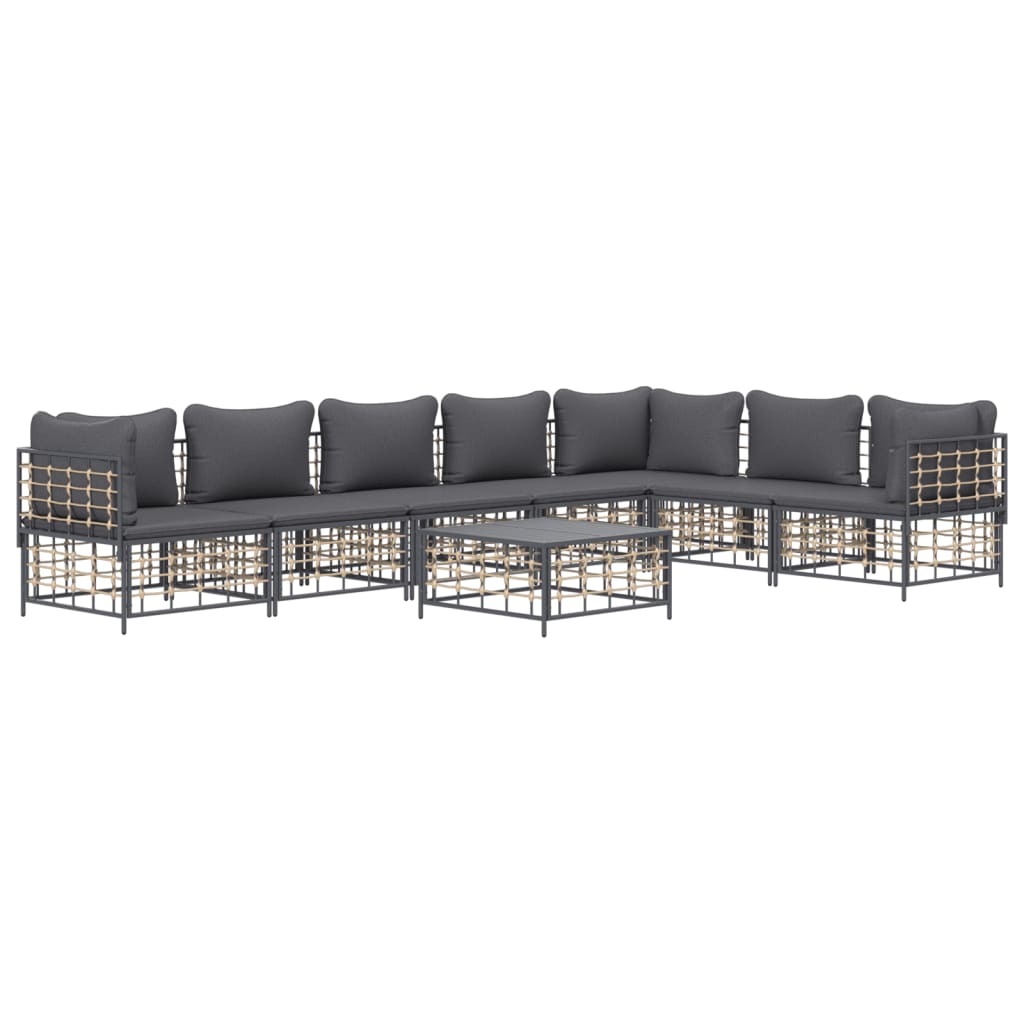 8-Delige Loungeset Met Kussens Poly Rattan Antracietkleurig