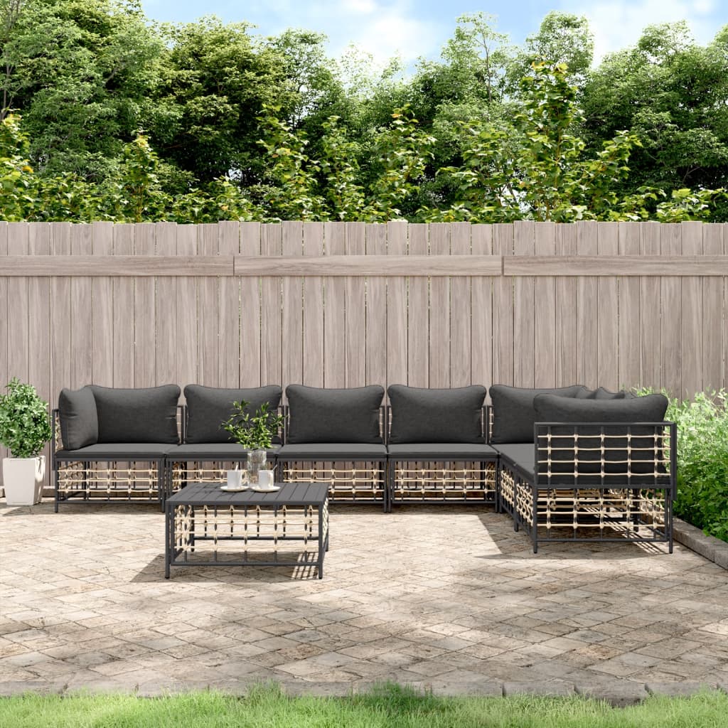 8-Delige Loungeset Met Kussens Poly Rattan Antracietkleurig