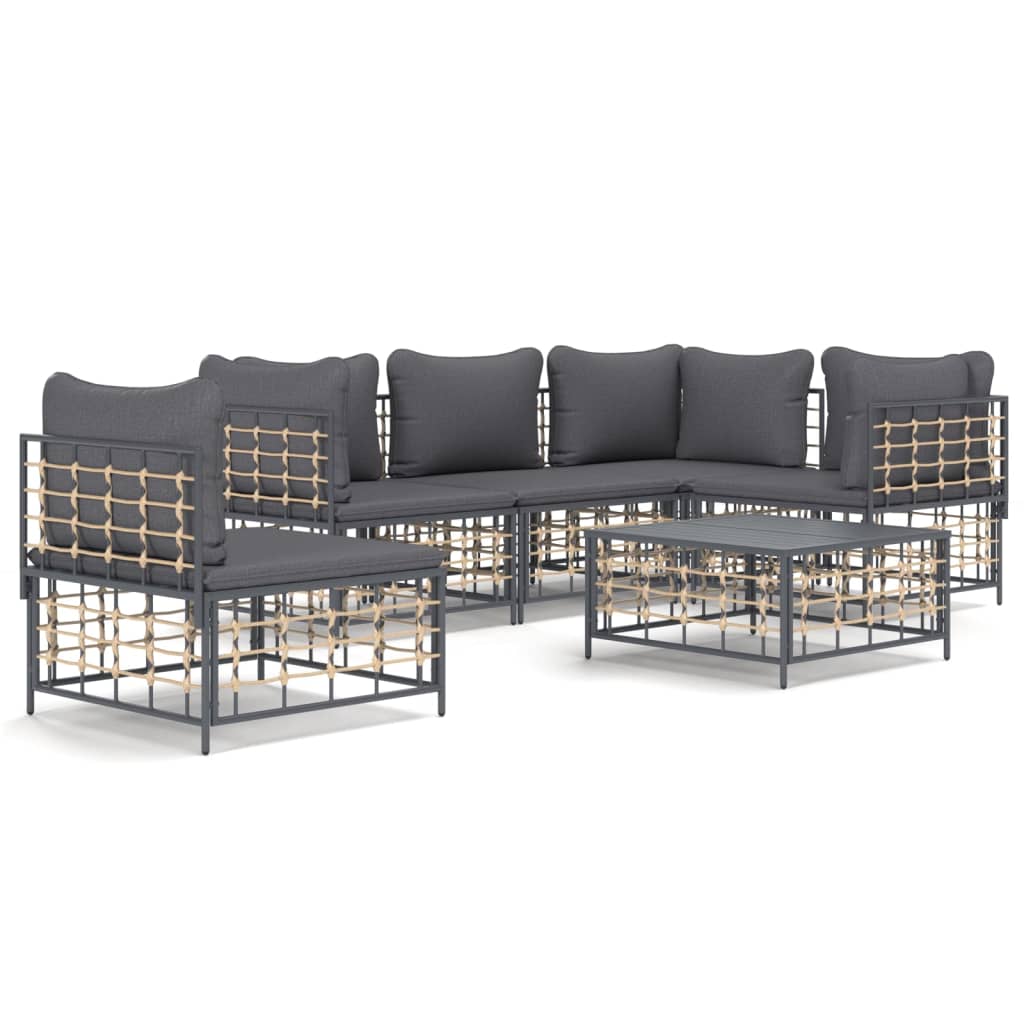 6-Delige Loungeset Met Kussens Poly Rattan Antracietkleurig