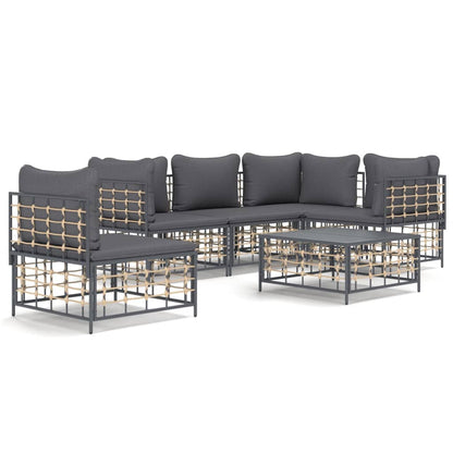 6-Delige Loungeset Met Kussens Poly Rattan Antracietkleurig
