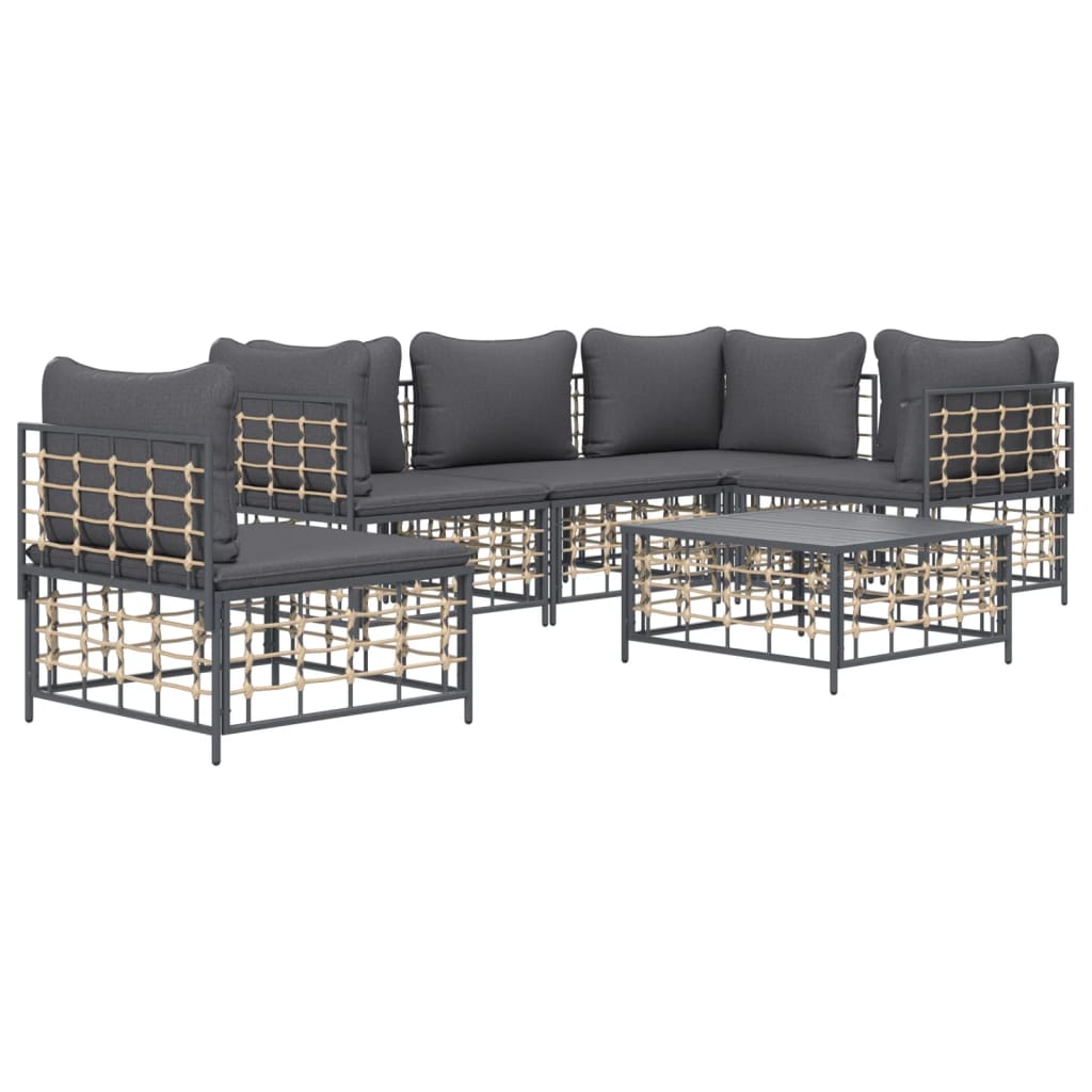 6-Delige Loungeset Met Kussens Poly Rattan Antracietkleurig