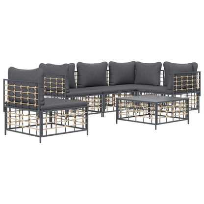 6-Delige Loungeset Met Kussens Poly Rattan Antracietkleurig
