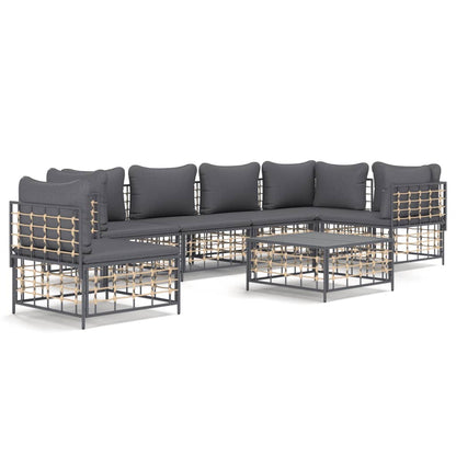 7-Delige Loungeset Met Kussens Poly Rattan Antracietkleurig