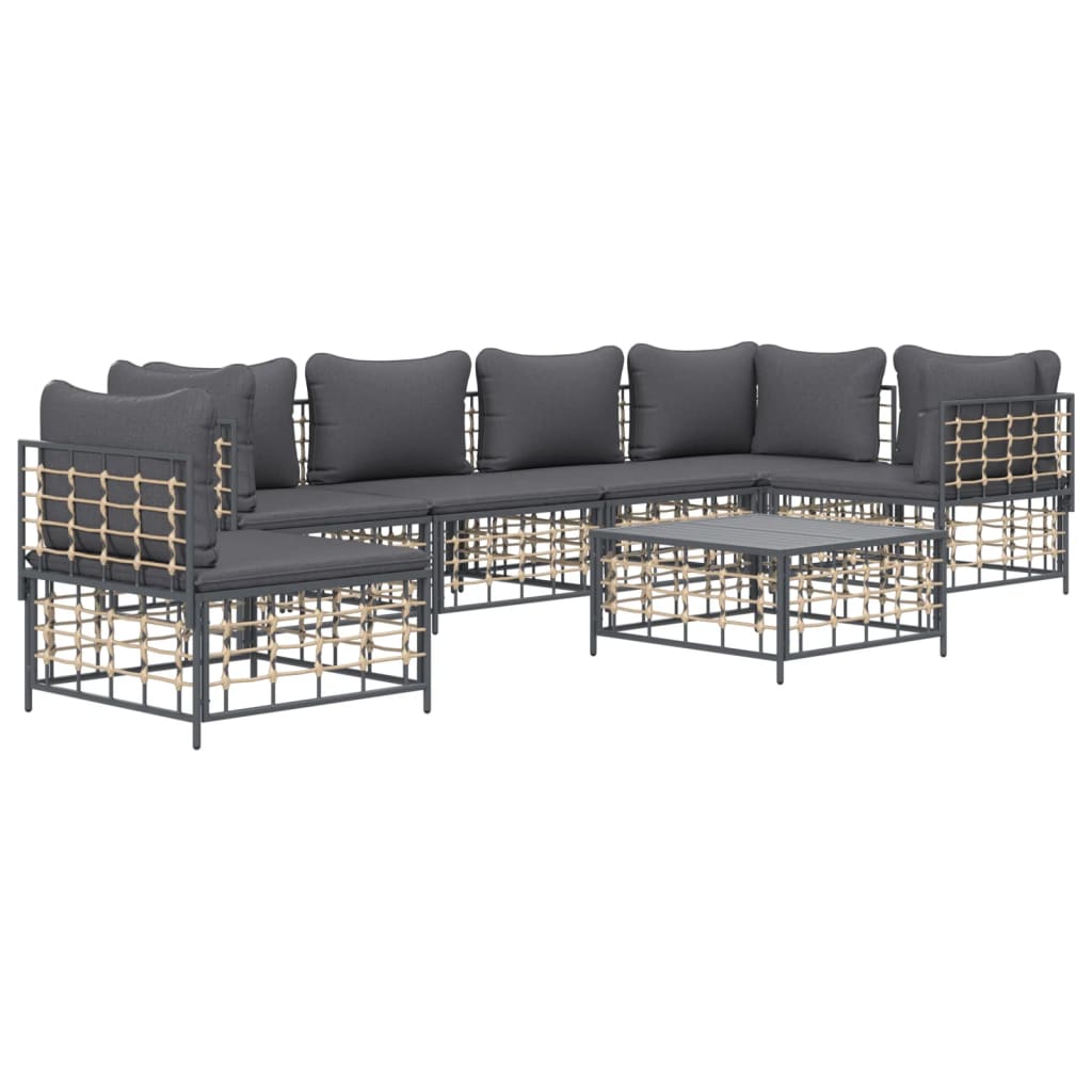 7-Delige Loungeset Met Kussens Poly Rattan Antracietkleurig