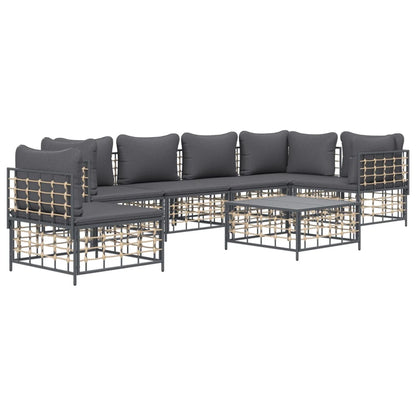 7-Delige Loungeset Met Kussens Poly Rattan Antracietkleurig
