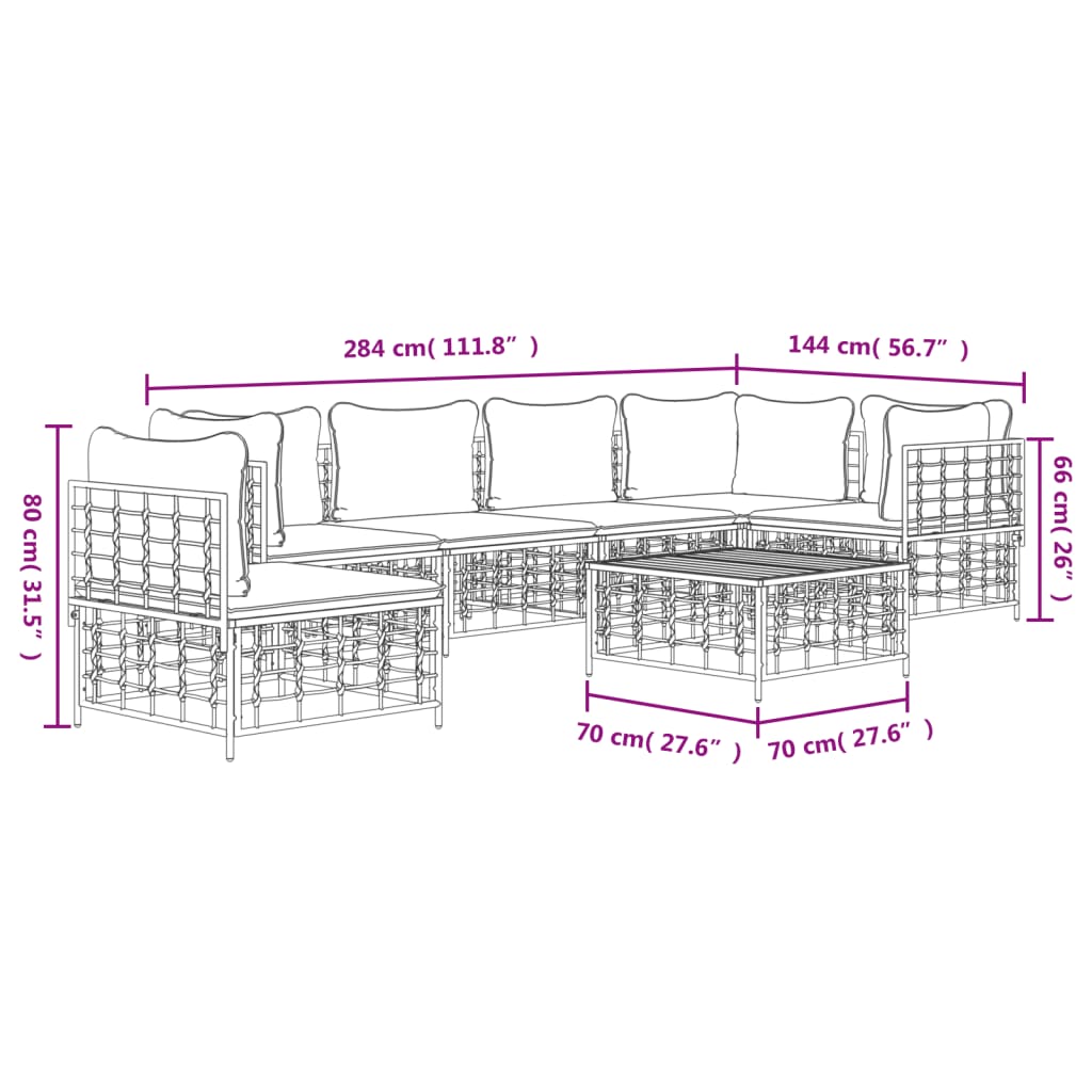 7-Delige Loungeset Met Kussens Poly Rattan Antracietkleurig
