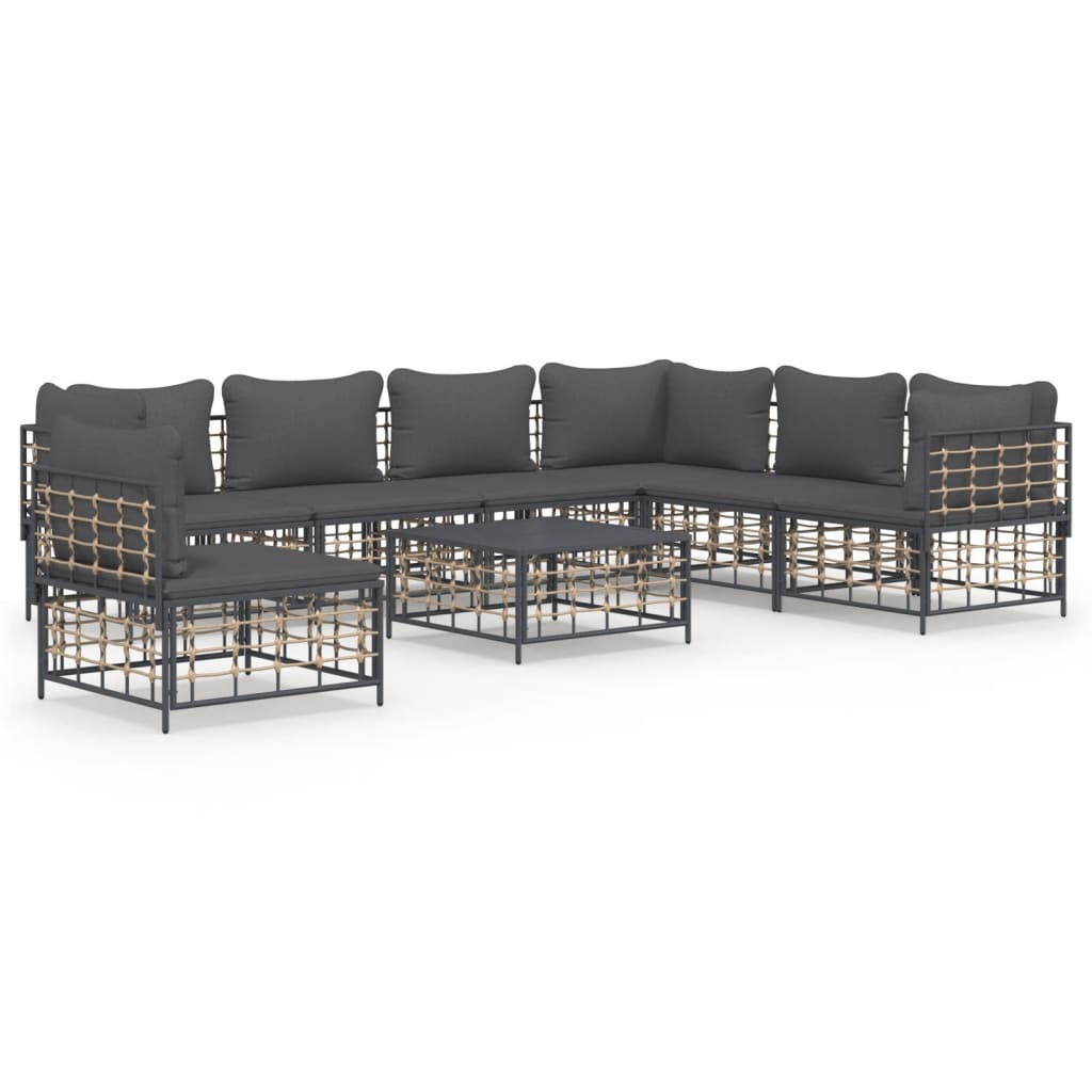 8-Delige Loungeset Met Kussens Poly Rattan Antracietkleurig