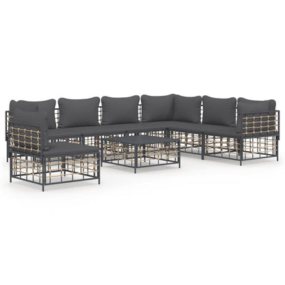 8-Delige Loungeset Met Kussens Poly Rattan Antracietkleurig