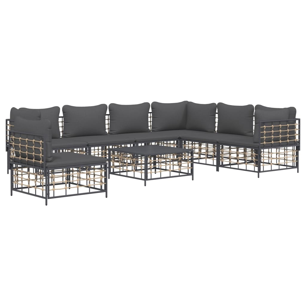 8-Delige Loungeset Met Kussens Poly Rattan Antracietkleurig
