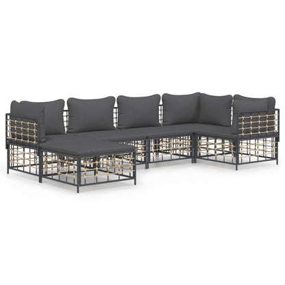 6-Delige Loungeset Met Kussens Poly Rattan Antracietkleurig