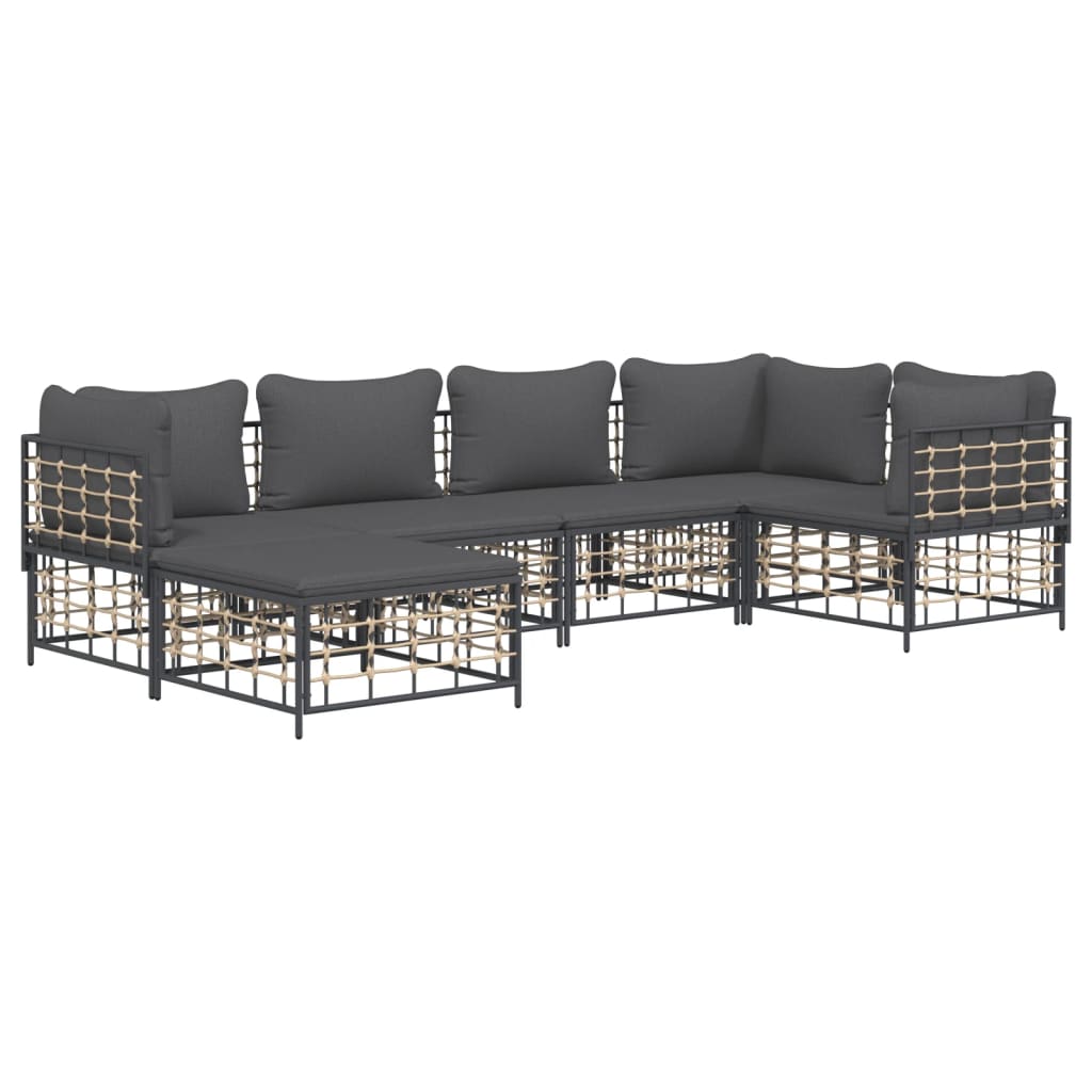 6-Delige Loungeset Met Kussens Poly Rattan Antracietkleurig