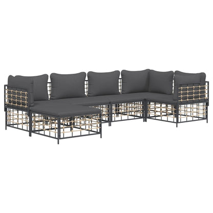 6-Delige Loungeset Met Kussens Poly Rattan Antracietkleurig