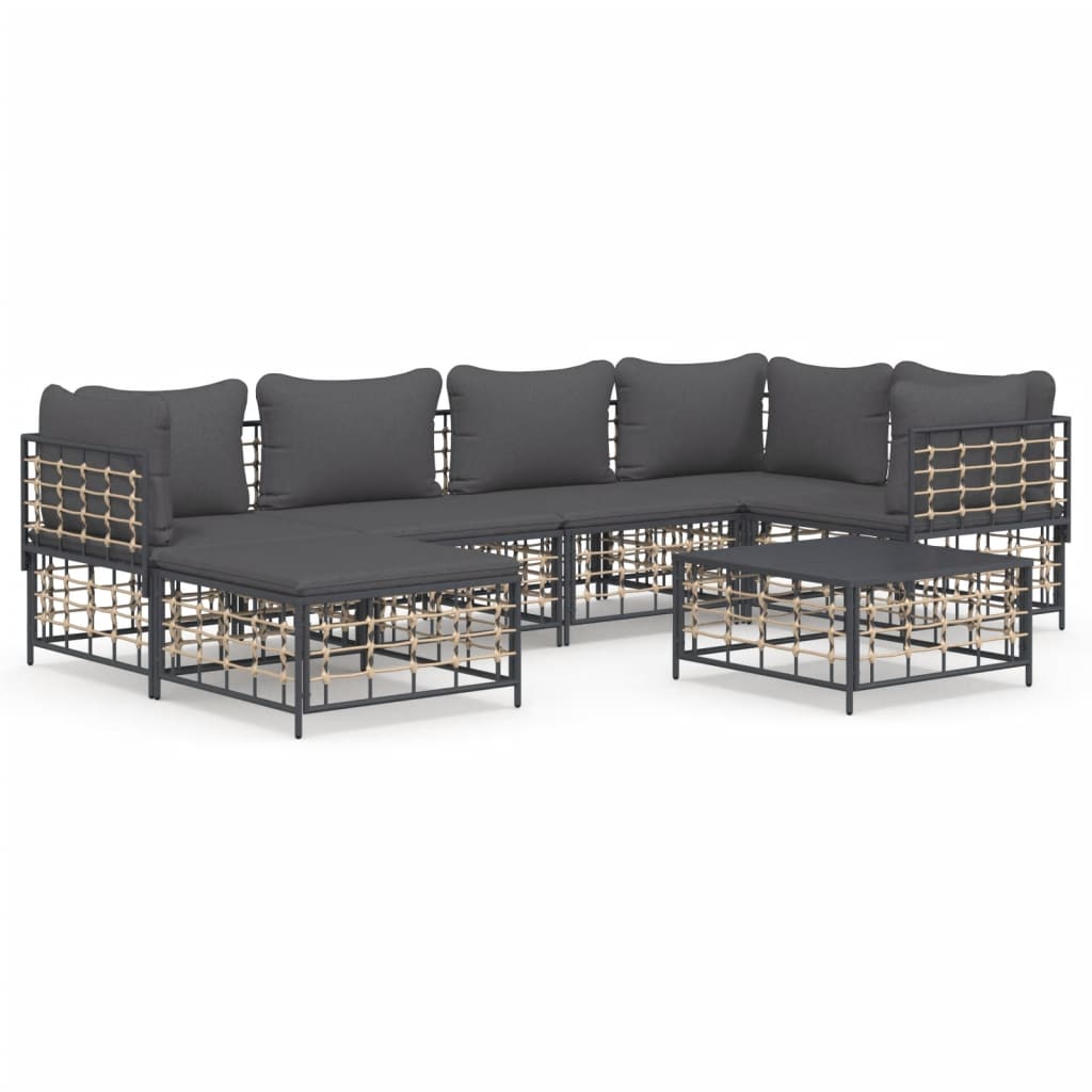 7-Delige Loungeset Met Kussens Poly Rattan Antracietkleurig