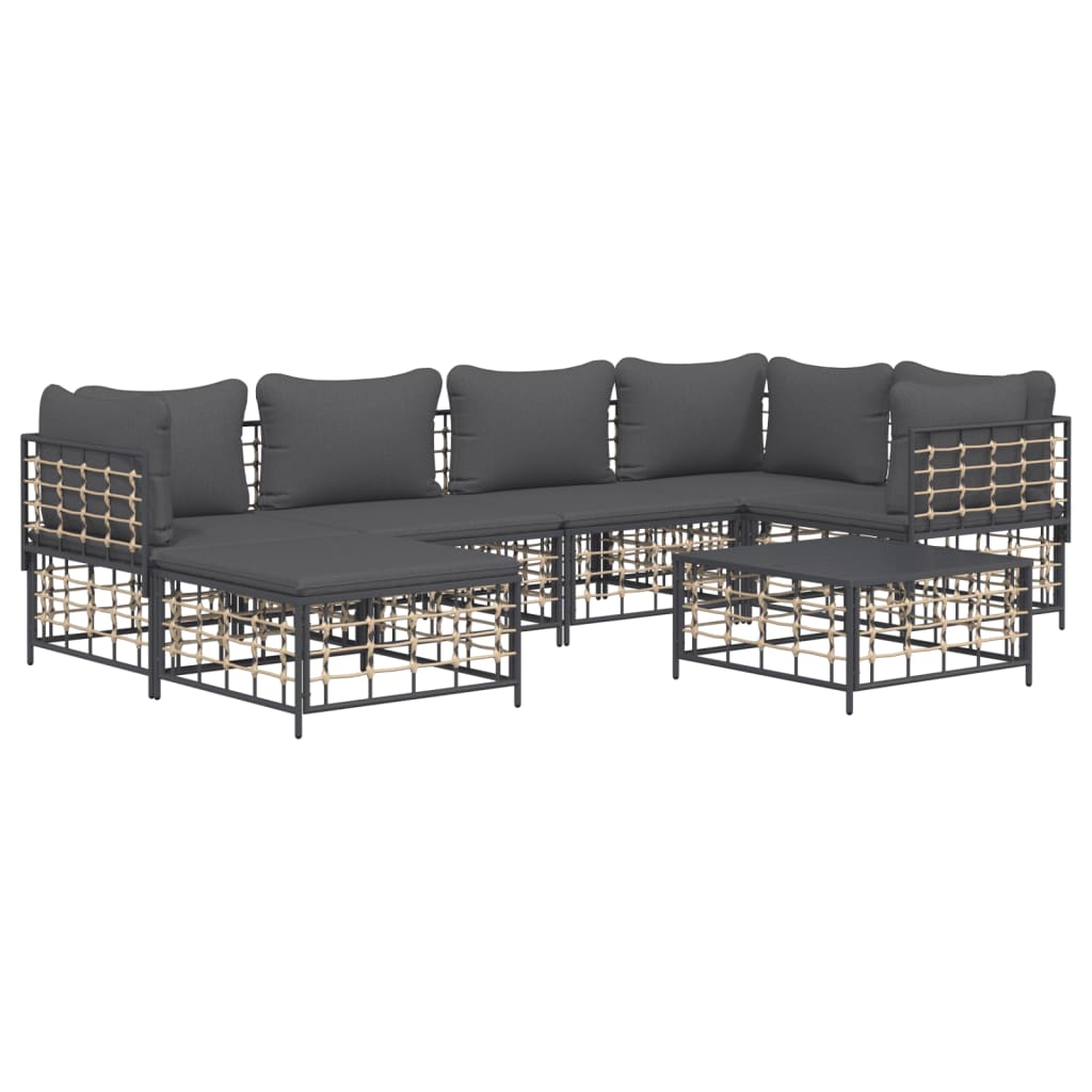 7-Delige Loungeset Met Kussens Poly Rattan Antracietkleurig